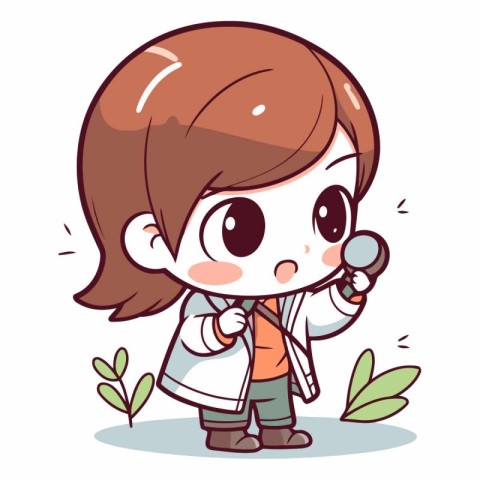 Illustration of a Kid Boy Wearing a White Coat and Holding a Mic