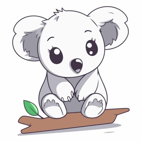 Cute cartoon koala sitting on the log.