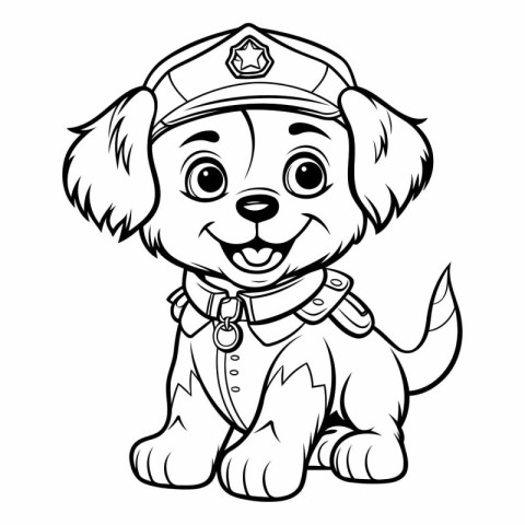 Black and White Cartoon Illustration of Cute Puppy Police Dog Co