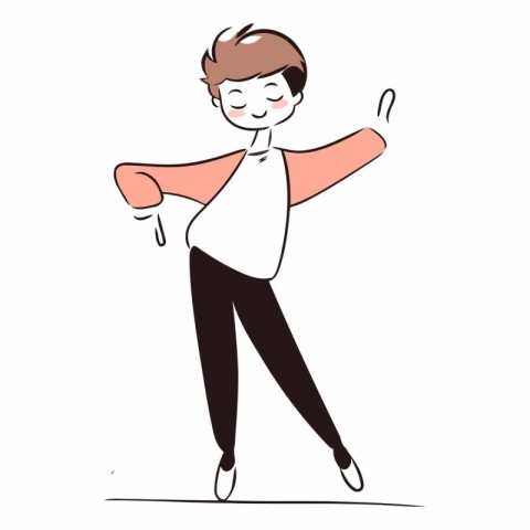 Young man dancing on white background in sketch style.