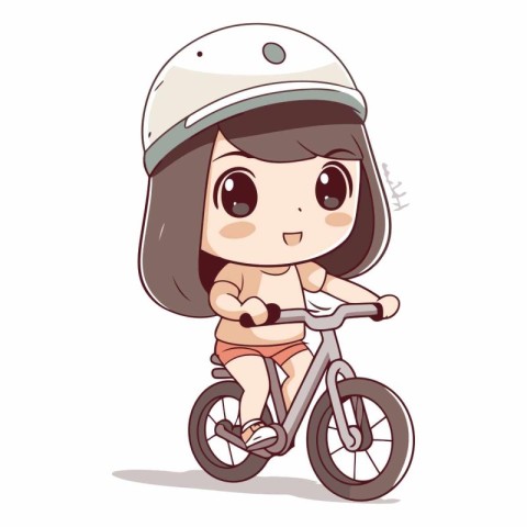 Cute little girl in helmet riding a bicycle.