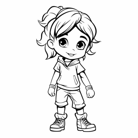 Cute Cartoon Girl Character for Coloring Book - Vector Illustrat