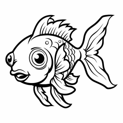 Cartoon Illustration of Cute Fish Animal for Coloring Book