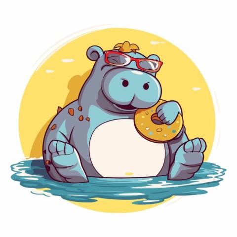 Hippo with donut in his hand.