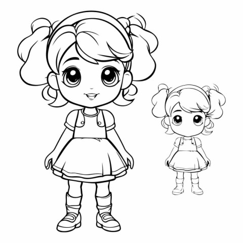 Coloring Page Outline Of a Little Girl Vector Illustration.