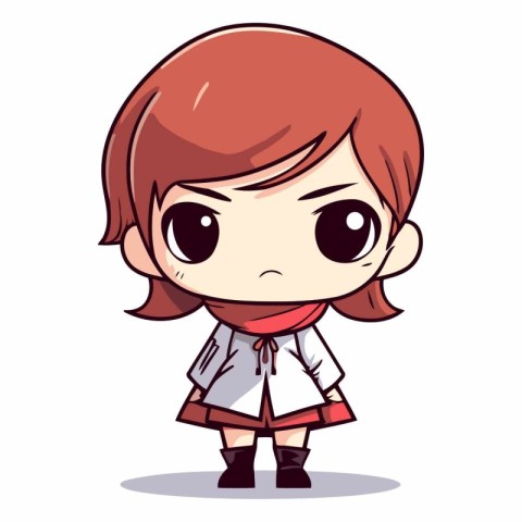 Cute little girl wearing school uniform in cartoon style.