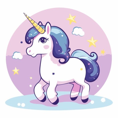 Unicorn cartoon vector illustration. Cute cartoon magic pony.