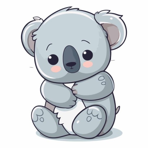 Cute cartoon koala sitting on white background.