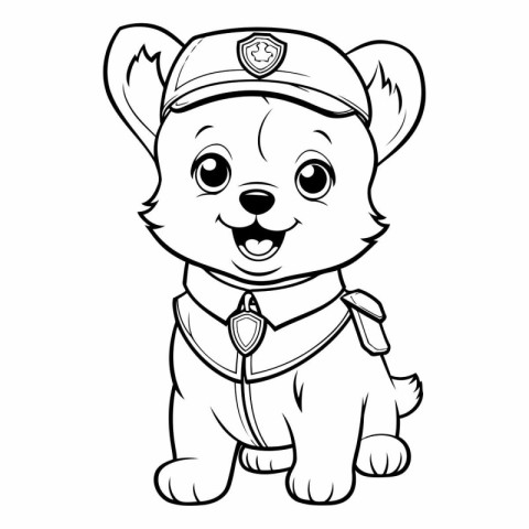 Black and White Cartoon Illustration of Cute Puppy Sailor Animal