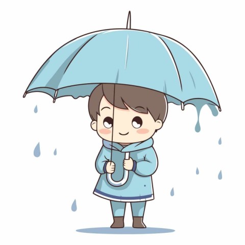 Cute little boy in raincoat with umbrella.