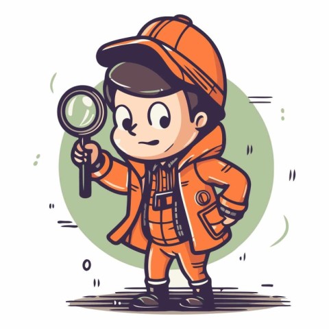 Vector illustration of a boy in an orange uniform holding a magn