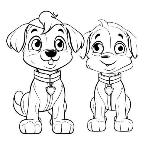 Cute cartoon dog and puppy for coloring book.