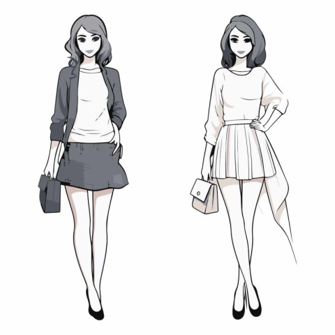 Fashion girl in sketch-style. Hand-drawn illustration.