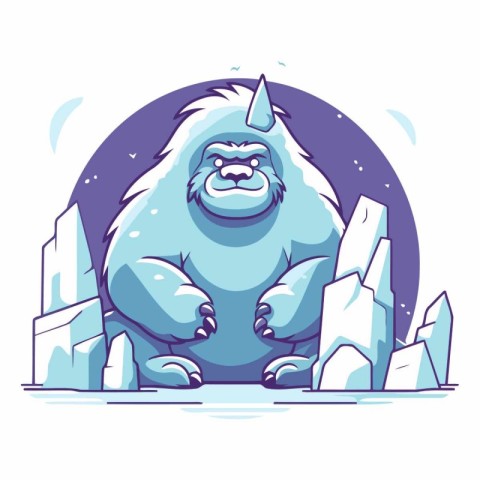 Gorilla in the ice. Cartoon style.