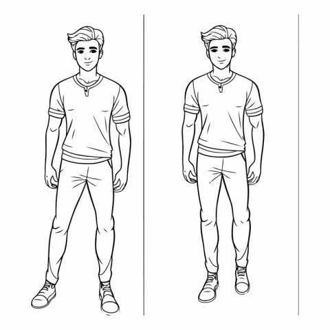 Handsome young man in casual clothes. Vector sketch illustration