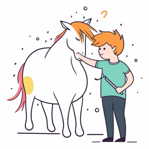 Vector illustration of a boy and a horse on a white background.