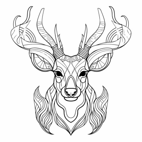 Deer head vector illustration. Tattoo design. Black and white il