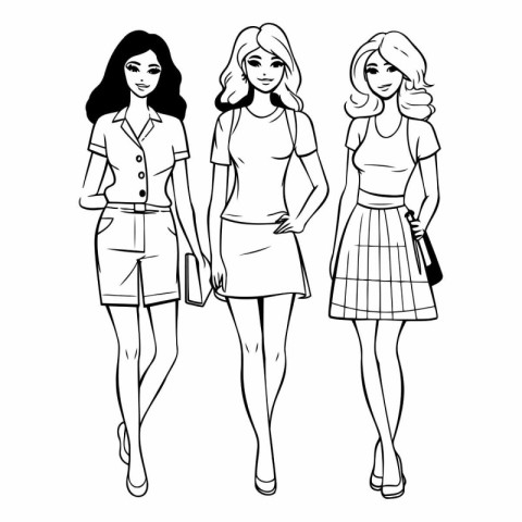 Fashion models in sketch-style. Girls in full length.