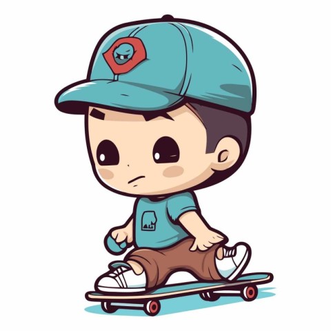 Illustration of a Cute Little Boy Riding a Skateboard