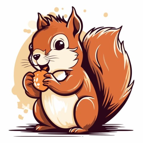 Vector illustration of a cute squirrel holding an apple in its p