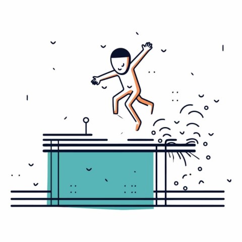 Man jumping over the gap in the wall. Flat style vector illustra