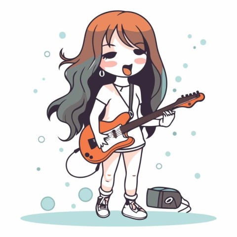 Beautiful girl playing guitar. Cute vector illustration in carto