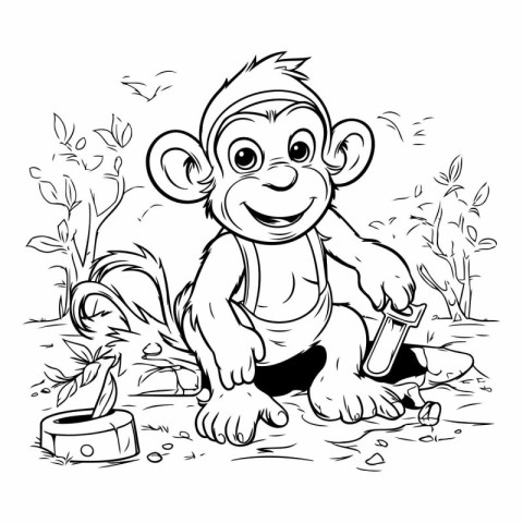 Monkey - Coloring Page Outline of cartoon monkey coloring book