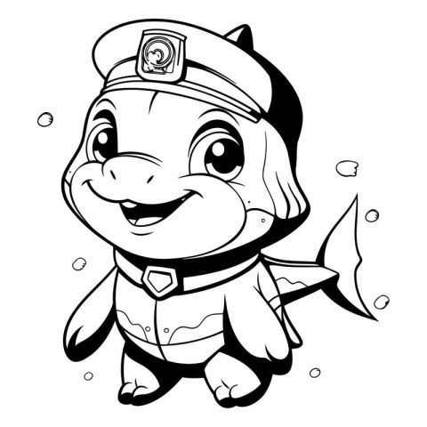 Black and White Cartoon Illustration of Cute Hippopotamus Marine