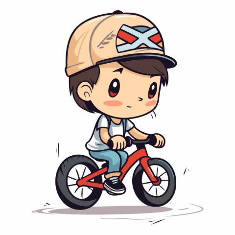 Boy riding a bike. Isolated on white background.