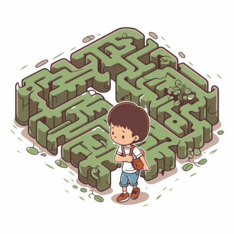 Maze for kids with a boy on a white background