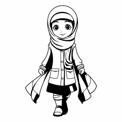 cute muslim girl with shopping bag cartoon vector illustration g