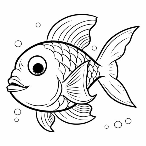 Coloring book for children: fish. Black and white vector illustr