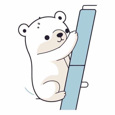 Polar bear climbing a wall. Cute cartoon vector illustration.