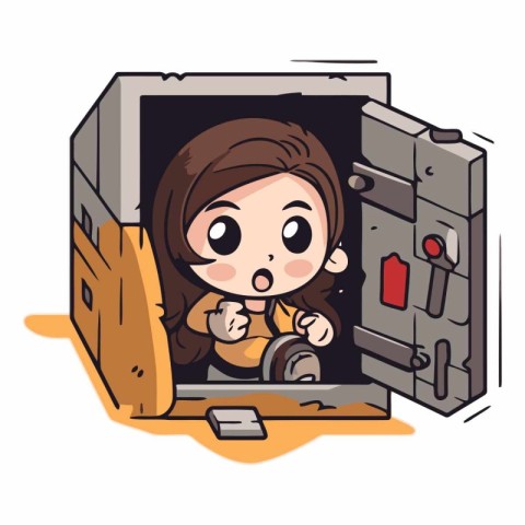 Illustration of a little girl inside a safe.