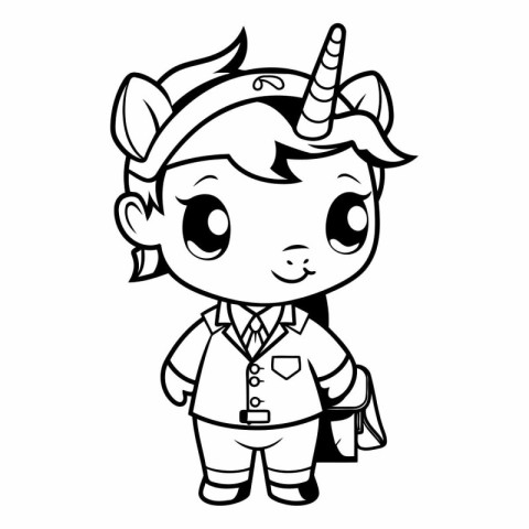 Black and White Cartoon Illustration of Cute Unicorn Fantasy Cha