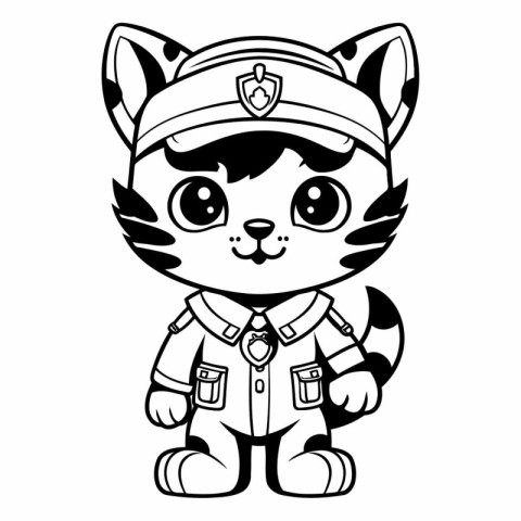 Black and White Cartoon Illustration of Tiger Policeman Characte