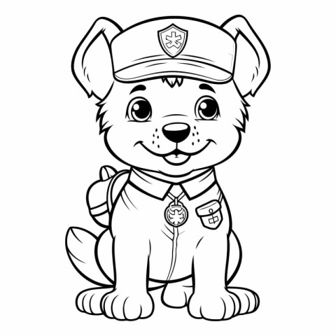 Black and White Cartoon Illustration of Cute Dog Police Officer