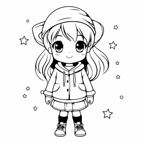 cute little girl with winter clothes cartoon vector illustration