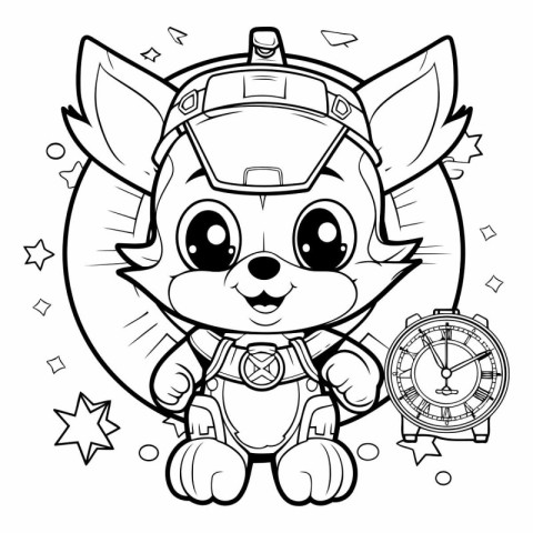 Black and White Cartoon Illustration of Cute Fox Animal Characte