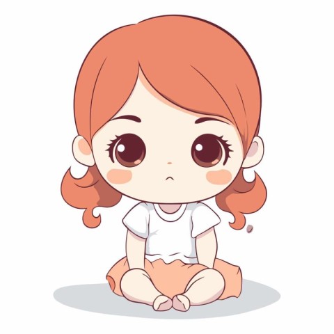 Cute little girl sitting on the floor. Vector cartoon illustrati