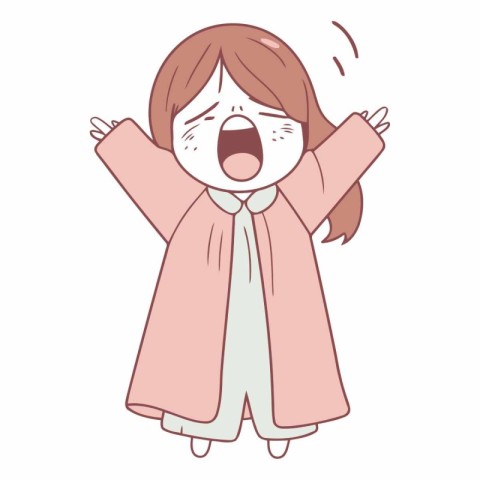 A woman in a pink coat is surprised on white background.