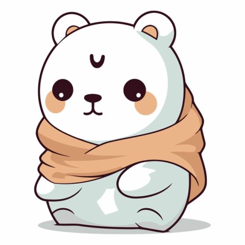 Polar bear with scarf. Cute cartoon character.