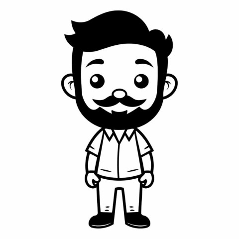 cartoon man with beard and mustache vector illustration black an