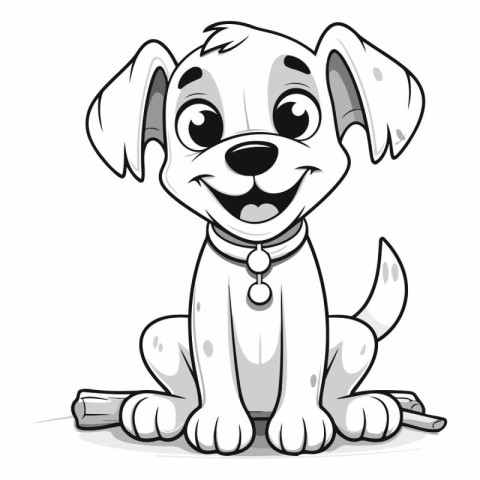 Illustration of a Cute Cartoon Puppy Dog Sitting and Looking at