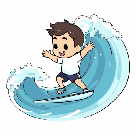 Boy surfing on the wave of a cartoon character.