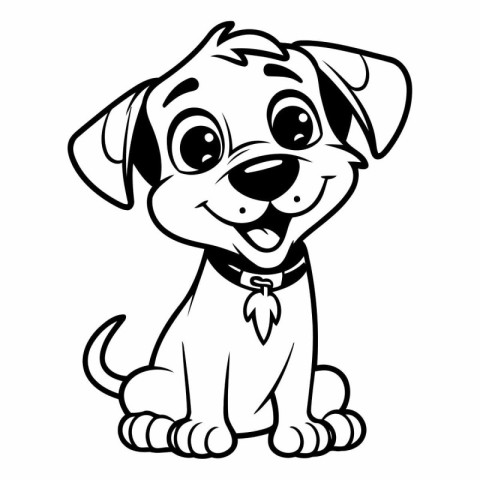 Black and White Cartoon Illustration of Cute Puppy Dog for Color