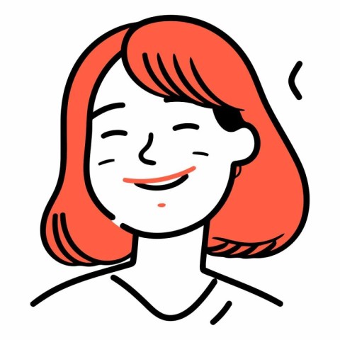 Smiling woman with red hair in flat cartoon style.