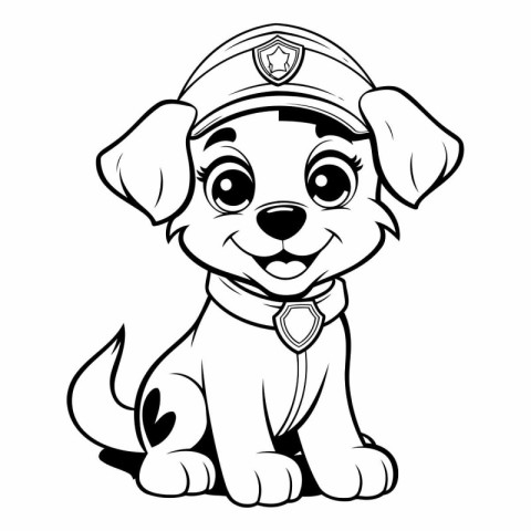 Cute cartoon puppy with police cap isolated on white background.