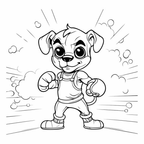 Cute cartoon dog astronaut. Black and white vector illustration