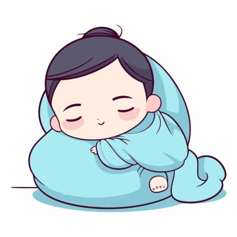 Illustration of a Cute Baby Boy Sleeping on His Pillow